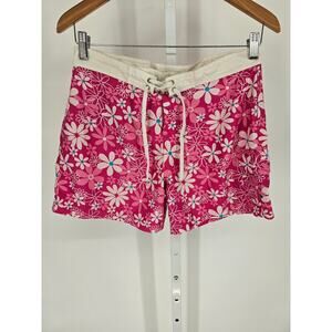 Haosha Women's Floral Pink Lace Closer Mid Rise Floral Shorts Size L